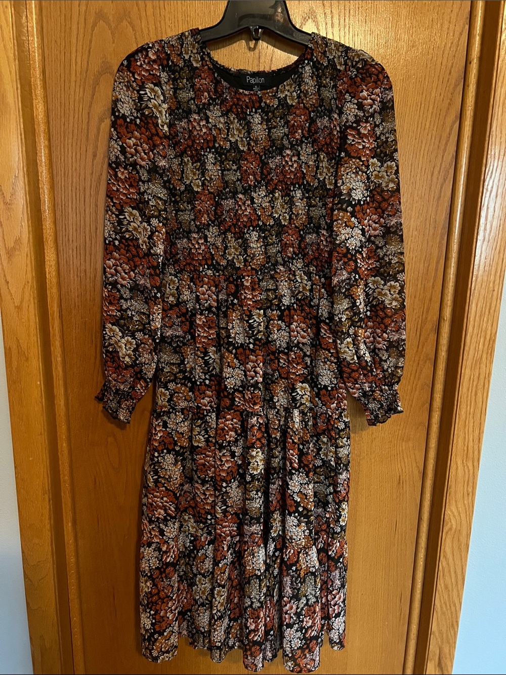 Papillon Blanc Rust Multi Floral Tiered Midi Dress